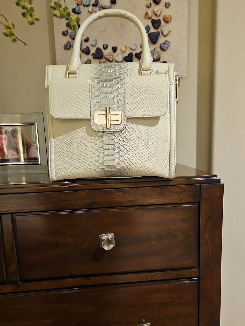 BRAHMIN Cream Textured With Sillver  Top-Handle Satchel with Gold Hardware NWT